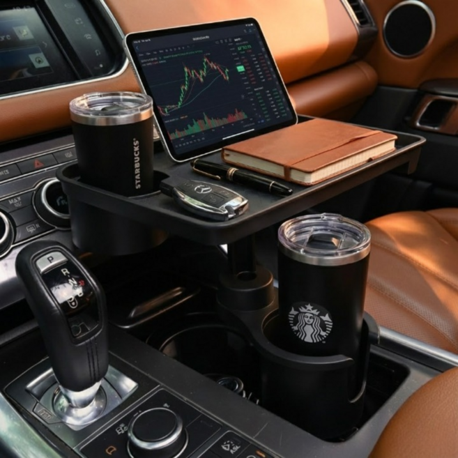 아이노르 360도회전 강력고정 차량용 컵홀더 트레이, 블랙, 1개