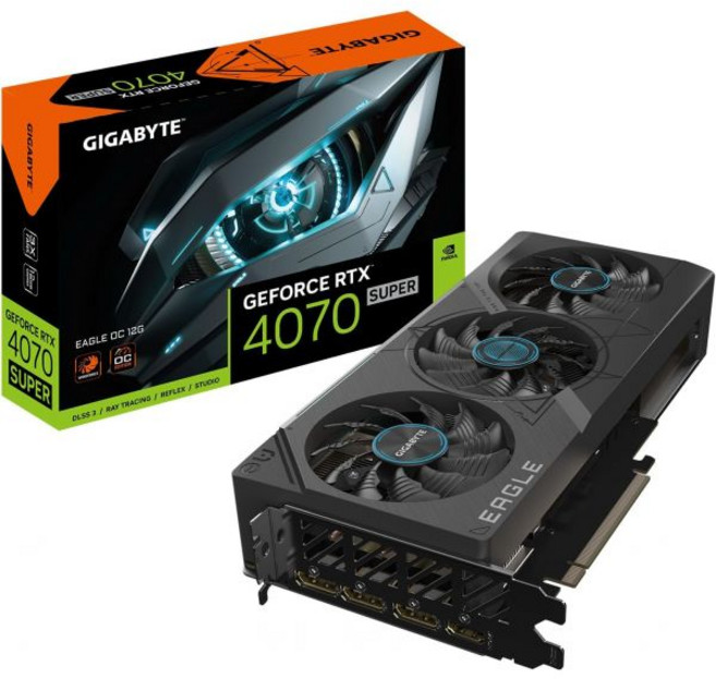 기가바이트 지포스 RTX 4070 슈퍼 이글 OC 12G 그래픽 카드 윈드포스 팬 3배 12GB 192비트 GDDR6X GVN407 SEAGLE OC12GD 비디오, 1개