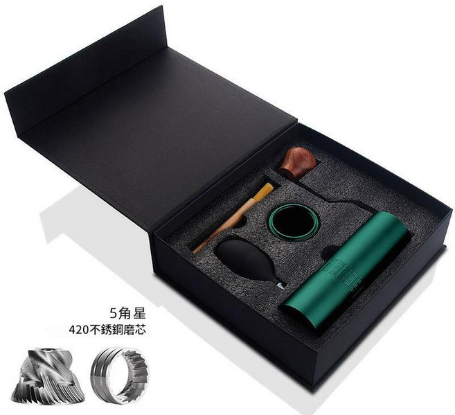 七星手搖磨豆機・網格款・實木手柄, 手搖磨豆機 - 禮盒牛油果綠色, 1個, 5ml