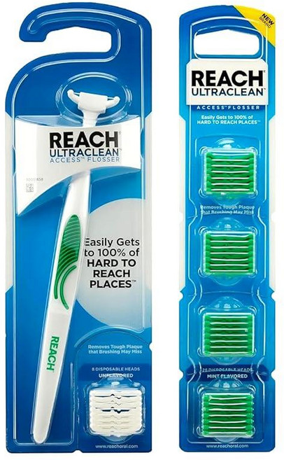 Listerine Ultraclean Access 스냅온 치실 및 리필 헤드 28개 제대로 된 구강 관리를 위한 팩 민트 맛 1개 195165, Listerine Ultraclean Access 스냅, 1