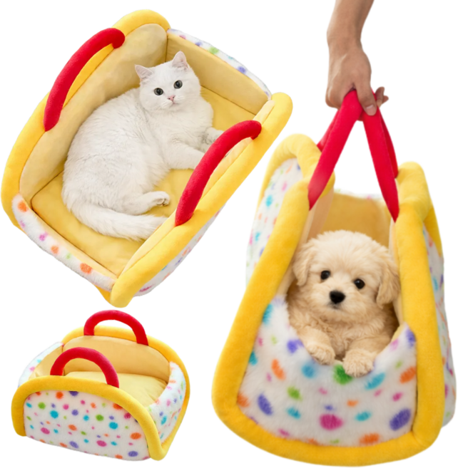 프라홈 뽀글이 이동형 가방 강아지 고양이 하우스 카시트 방석, 1개, 옐로우