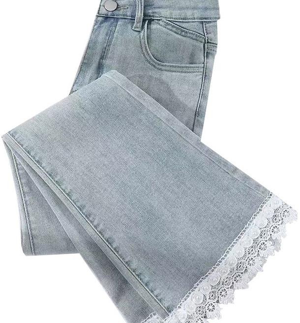 셀럽당여성 청바지 봄여름 수술 스판 레이스 하이웨스트 9부 부츠컷 팬츠