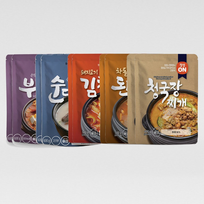 Fresh 간편조리 즉석탕 5종 x각2봉 (총10봉 부대찌개+순대국+돼지고기김치찌개+차돌된장찌개+청국장찌개), 600g, 10개