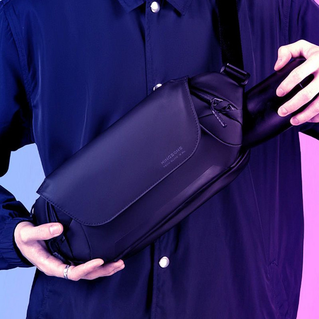 Hingston 潮牌機能運動機車斜挎包, 1個, 黑色-普通扣