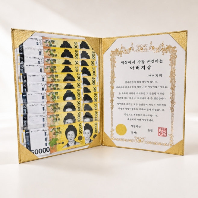 두두웍스 생일 부모님 용돈 선물 돈다발 감사장, 1개, 아버지 상장