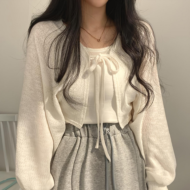 [레티고] 루즈핏 긴팔 크롭 볼레로 가디건