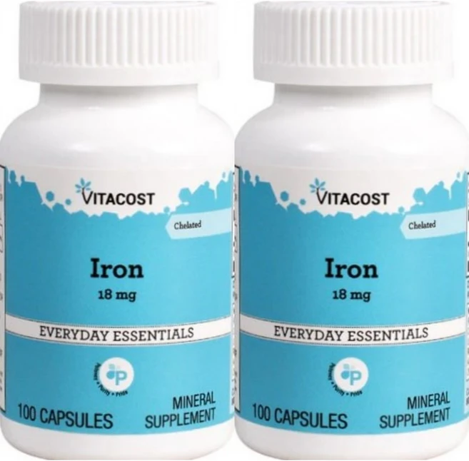 비타코스트 킬레이트 철분 18mg 캡슐 Vitacost Chelated Iron, 2개, 100정 - 쿠팡