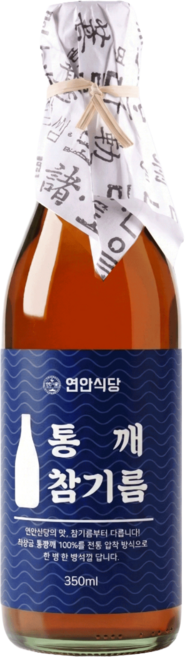 [참기름 특가] 연안식당 저온압착 참기름 통참깨 참기름100%, 1개, 350ml