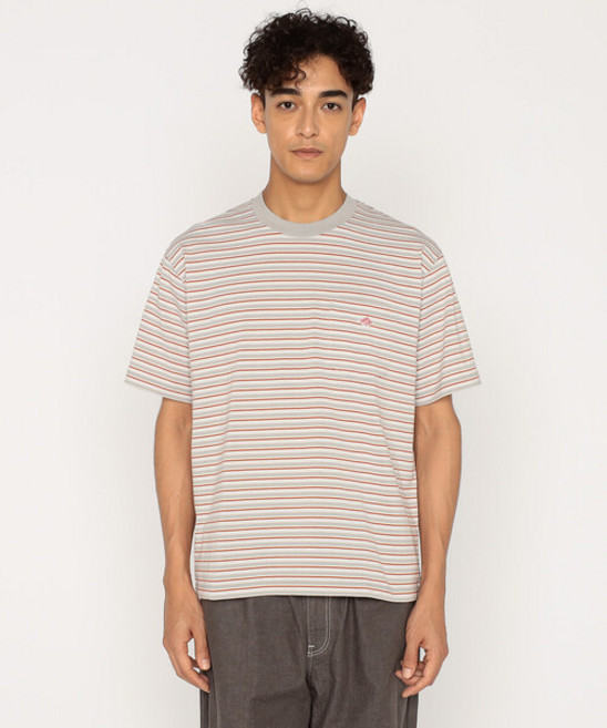 단톤 남성 반팔 슬리브 포켓 스트라이프 티셔츠 레드