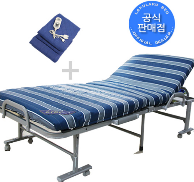 라꾸라꾸침대 럭셔리 라꾸라꾸(온열패드 포함) 슈퍼싱글 등받이각도조절 CBK__012+온열패드 라꾸라꾸 1인용 접이식침대 간이침대 경비실침대, 단일제품(스트라이프 블루+그레이+화이트)