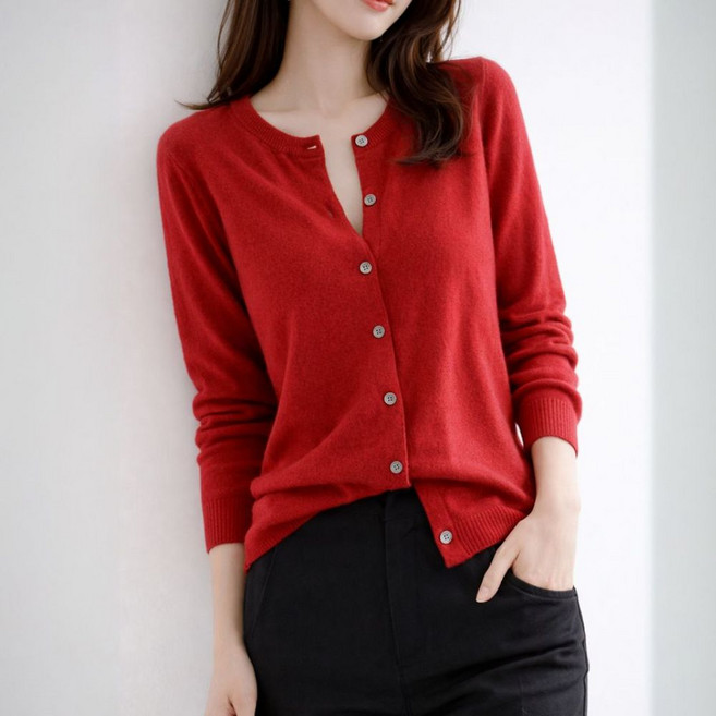 셀러크루 여성 봄 가을 라운드넥 캐시미어촉감 가디건 비스코스 니트 55~66사이즈