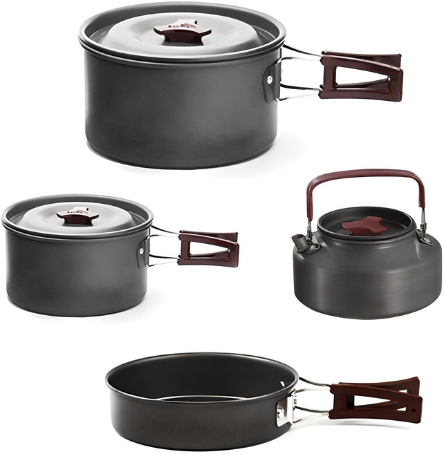탄씨엔쯔 탄스트라이더 캠핑용 냄비 2개 + 주전자 프라이팬 코펠 세트, 블랙, 1개