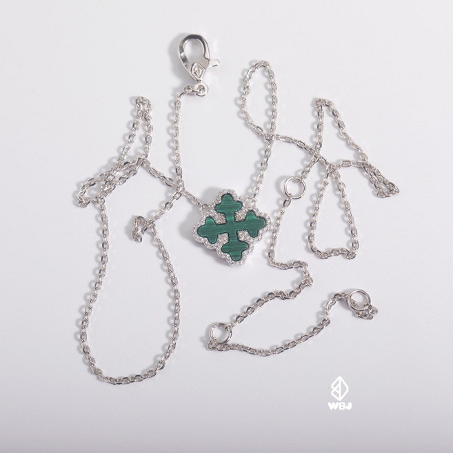 WBJ 花蕾四葉草鍊牌吊墜 情侶鑽石項鍊 925純銀項鍊