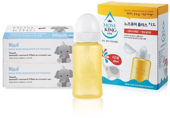노즈큐어 어린이 코세척기 세트 + 노즈킹키즈 분말 120p, 1세트