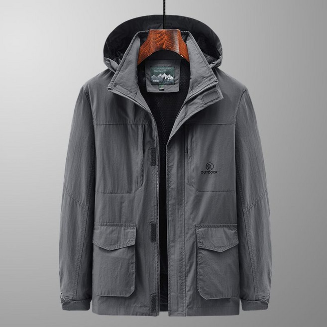 JUSTFEELING ~5XL까지 빅사이즈 남성 후드집업 아웃도어 야상점퍼 포켓 조거자켓 바람막이 캐주얼 남자 블루종 코트 3컬러