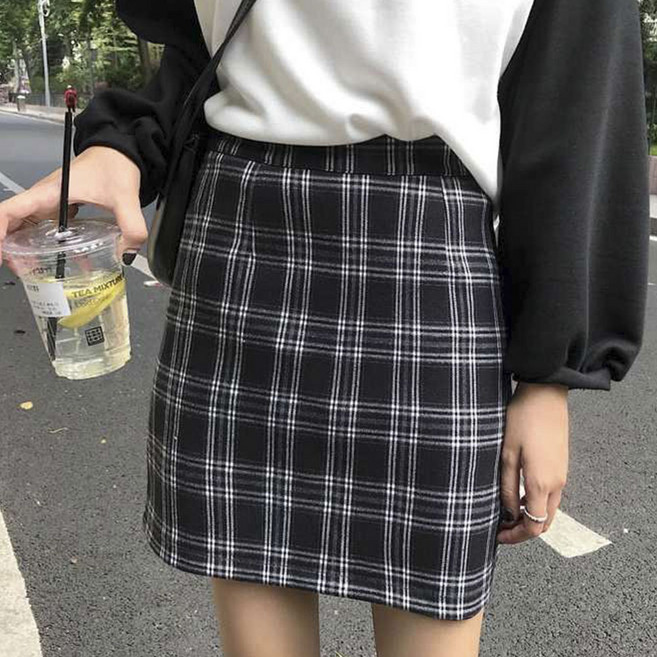 Toonies 여성 하이웨이스트 체크무늬 A라인 스커트