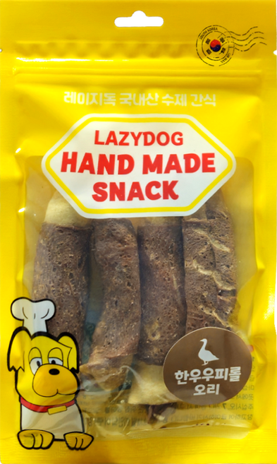 스트레스 해소를 위한 오래먹는 중 대형견용 수제껌 레이지독 한우우피롤 (치킨/오리), 1개, 80g, 오리