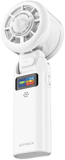 ATMAX Ai智能水霧手持風扇 2秒冰鎮 TFT顯示螢幕 AI語音聲控 掛脖/斜揹, 雲朵白
