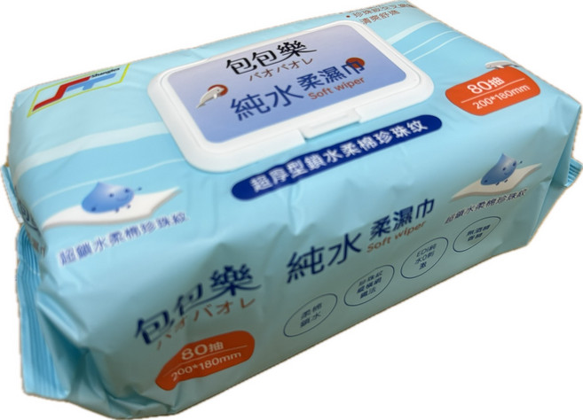 包包樂 純水柔濕巾 超厚鎖水棉柔珍珠紋 無酒精香精 EDI純水, 12包, 80, 1000g