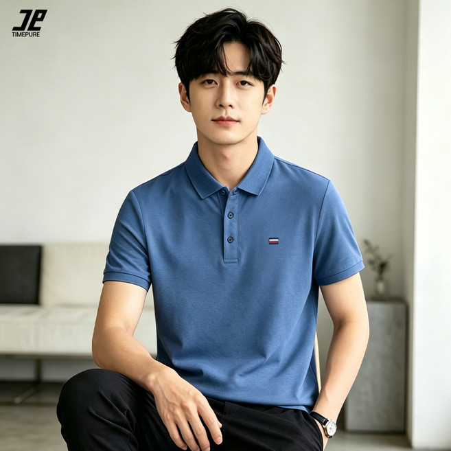 타임퓨어 남성 폴로 셔츠 피케 반팔 카라 셔츠 티셔츠 냉감 통기성 반팔티 여름 셔츠 비즈니스 골프 티