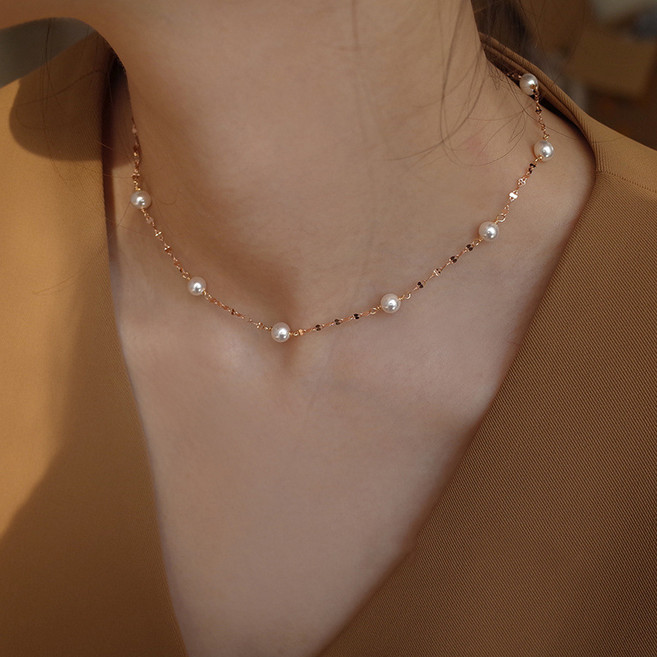 FANSYLI 진주 목걸이 여성 데일리 심플 진주 체인 목걸이 빈티지 미니 땡땡이 진주 목걸이 W2503M16