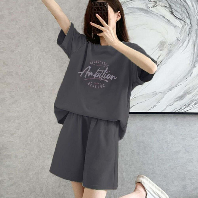 여성 빅사이즈 순면 반팔 반바지 루즈핏 데일리 포켓 투피스 세트