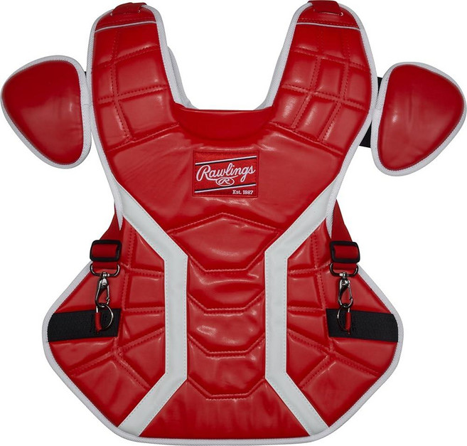 Rawlings | MACH PRO 시리즈 포수 가슴 보호대 | 라지 / 성인용 (43.2cm(17인치)) | 스칼렛 / 화이트