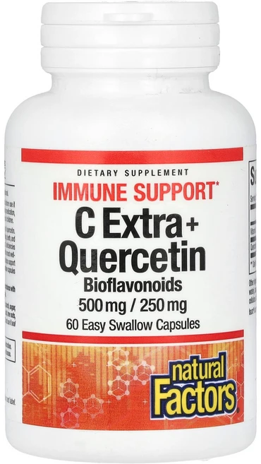 내추럴 팩터스 Natural Factors C 엑스트라 + 퀘르세틴 500mg/250mg 삼키기 쉬운 캡슐 60정120810원산지:기타, 1개 - 쿠팡