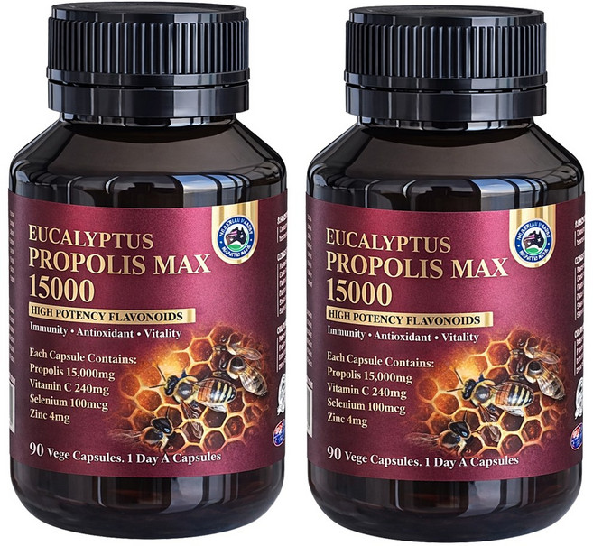 [1+1 이벤트] 호주 헬씨 패밀리 프로폴리스 맥스 15000 아연 셀레늄 비타민C, 2개, 90정