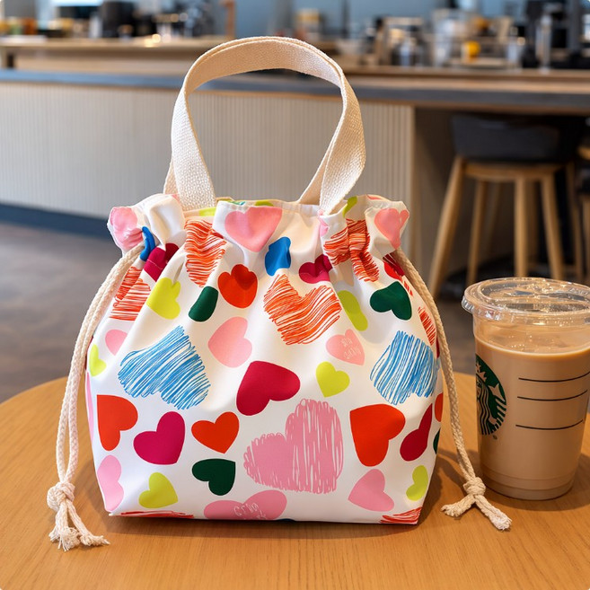 피크닉 보냉 복조리 가방 도시락 런치백 간식가방 하트 플라워 하우스 감성 피크닉백, 1개