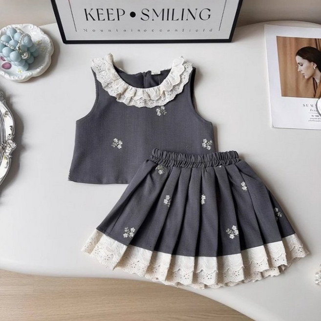 구빠방 아동 플리츠 플라워 조끼 투피스 세트