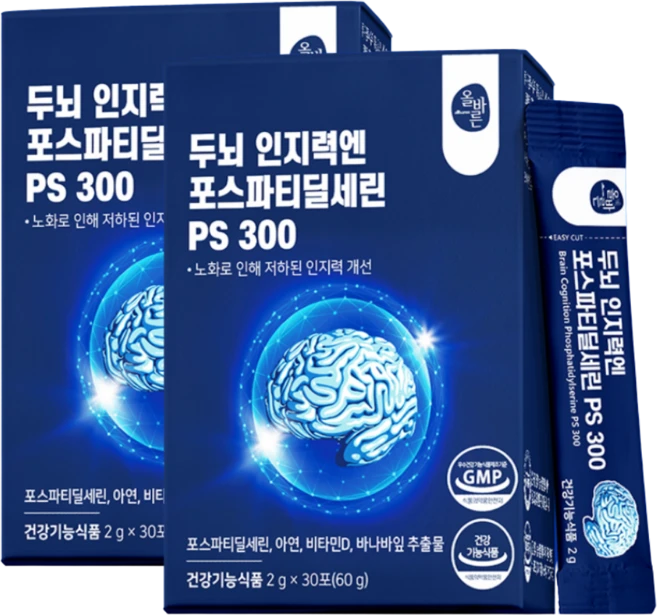 올바른 두뇌 인지력엔 포스파티딜세린 PS 300, 60g, 2박스 - 쿠팡