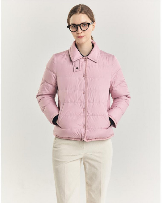 HAZZYS LADIES [가격인하][구스다운] 라이트핑크 체크 안감 카라형 숏 경량다운 점퍼 YM HSJU4D902P1