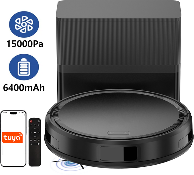 로봇청소기 흡입과 물걸레 동시에 OK/ 자동 충전+장애물 회피+강력 흡입+스마트 앱 제어+15000Pa+3단 흡입 / 자취 필수템-신혼 가전-반려동물 가정-직장인 추천-집들이 선물, 블랙, T105