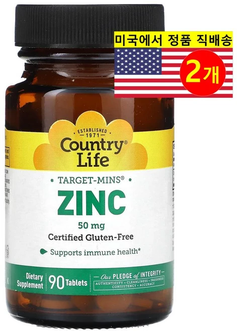 Country Life 타겟 민스 아연 50mg Target-Mins Zinc, 2개, 90정 - 쿠팡