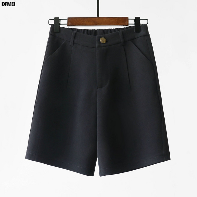DFMEI 西裝短褲女夏季薄款新款高腰寬鬆闊腿直筒港味休閒中褲五分褲