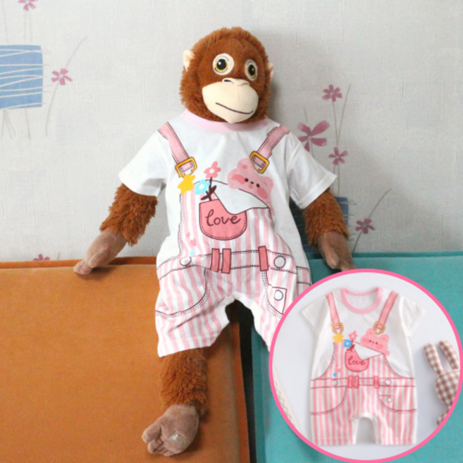 휘뚜마뚜 이케아 오랑우탄 인형 66cm 옷 오랑이 의상 소품 잠옷, 1개, 핑크베어멜빵, 43cm
