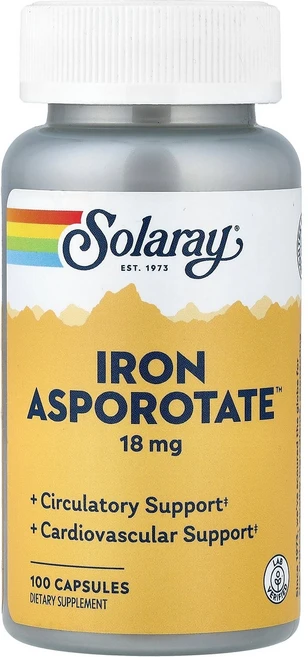 Solaray 철분 아스포로테이트 18mg 캡슐 100정 Solaray (솔라레이), 2개 - 쿠팡