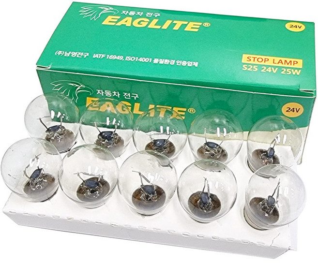 남영전구 싱글 전구 투명 24V 25W 10개 1세트 화물차 깜빡이등 시그널등, S25