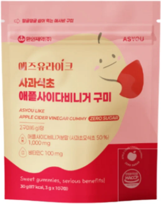 애즈유 애플사이다비니거 애사비 구미 10p, 30g, 4개 - 쿠팡