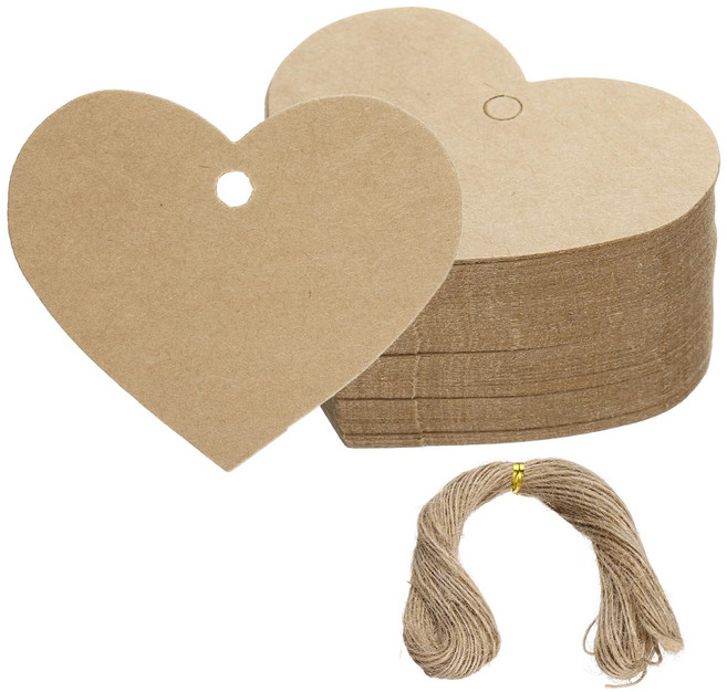 100개입 크라프트 하트 꼬리표 네임택, 1세트, 카드100매+택20M(S1306)