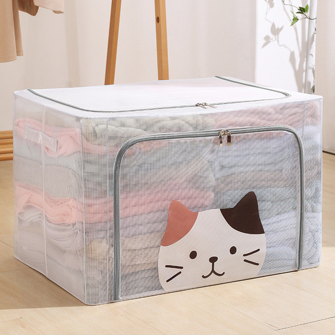透明摺疊大容量收納箱 衣物儲物盒, 灰邊三花,22L(40*29*20CM), 1個
