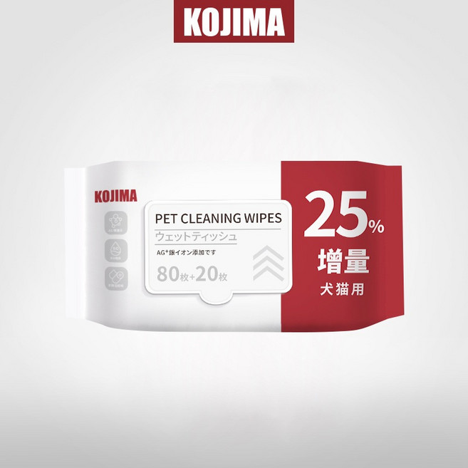 日本KOJIMA寵物除臭紙巾，寵物濕紙巾，狗濕紙巾，貓咪濕紙巾，寵物擦澡，寵物濕巾, 1個, 100抽