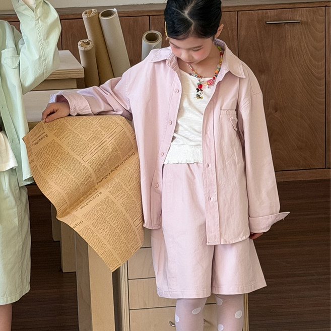 UPPERCUT 아동 파스텔 셔츠 반바지 상하세트 등원룩 남매룩 루즈핏 셋업