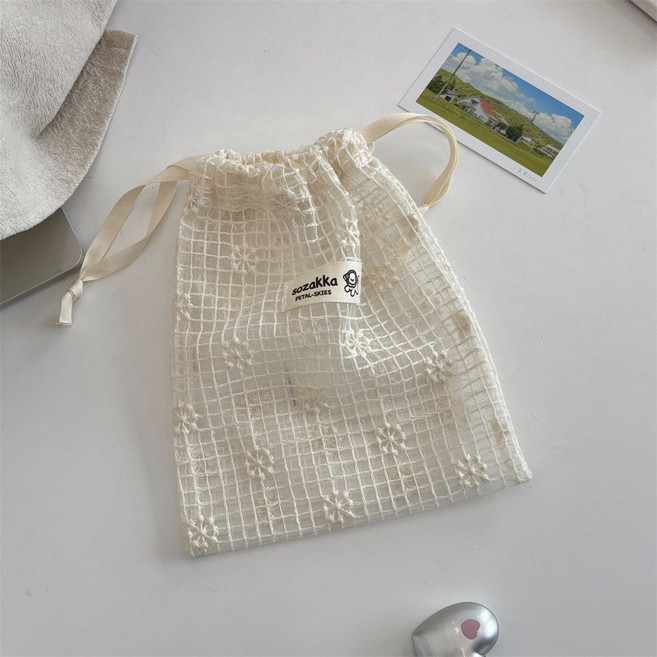 레이스 자수 복조리 파우치 플라워 망사 파우치 정리백