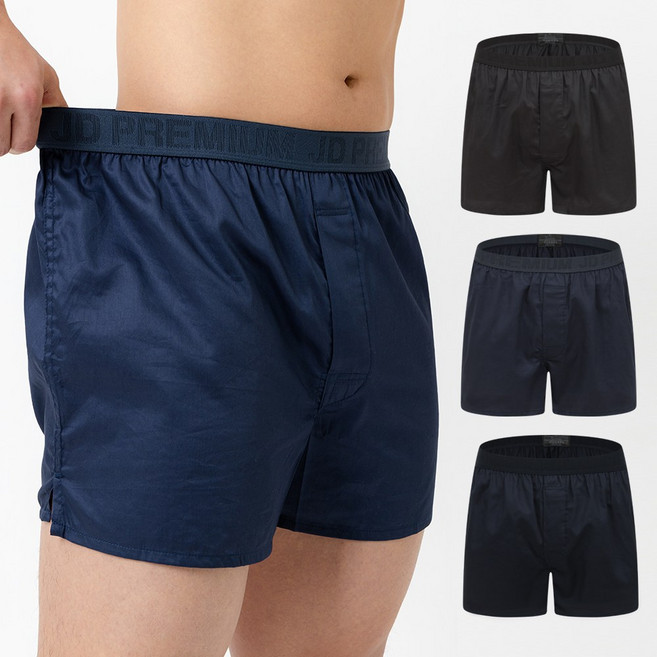 제임스딘 남자 80수 프리미엄 순면 주자 아웃밴드 트렁크 사각 팬티 세트 3P