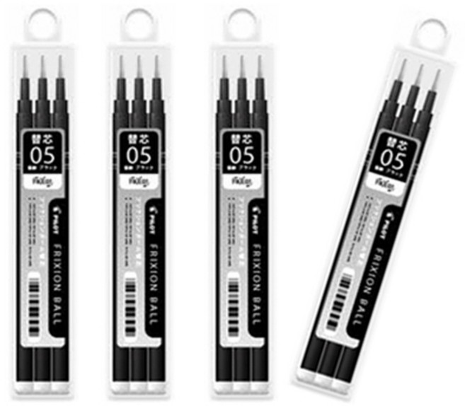 파이롯트 프릭션 지워지는 노크 볼펜 흑색 리필심 4개 세트, 0.5mm 리필 흑색(3개입)