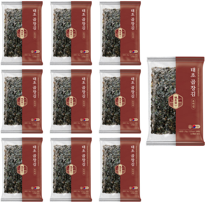 태초김 햇김 곱창김 전장김 짧조름한 조미김, 25g, 10개
