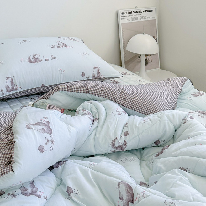 미닛베어 모달 100% 향균솜 키즈침구 캐릭터 어린이이불 아동침구세트 S/SS(2Colors), SS풀세트[SS차렵+SS패드+베개커버 1장]+베개솜, 민트