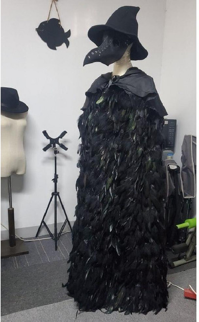 역병의사 마스크 흑사병 가면 새부리 플레이그닥터 까마귀 할로윈 코스튬 코스프레 의상 파티, 맞춤형 깃털 케이프